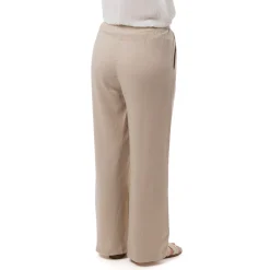 Sale Pantaloni a Campana Beige da Donna in Misto Lino con Coulisse Donna Gonne E Pantaloni|Abbigliamento Moda Donna