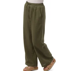 Outlet Pantaloni a Campana Verdi da Donna in Misto Lino con Coulisse Donna Gonne E Pantaloni|Abbigliamento Moda Donna