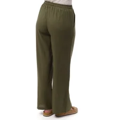 Outlet Pantaloni a Campana Verdi da Donna in Misto Lino con Coulisse Donna Gonne E Pantaloni|Abbigliamento Moda Donna