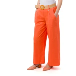 Clearance Pantaloni arancioni da Donna in cotone con cintura effetto rafia Donna Gonne E Pantaloni|Abbigliamento Moda Donna