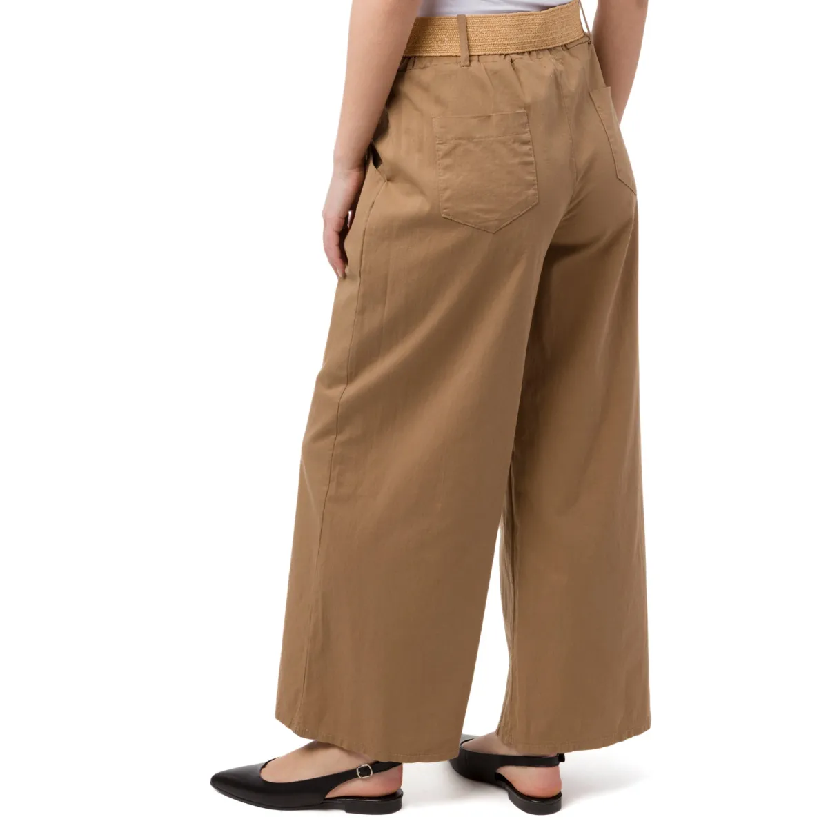 Sale Pantaloni beige da Donna in cotone con cintura effetto rafia Donna Gonne E Pantaloni|Abbigliamento Moda Donna
