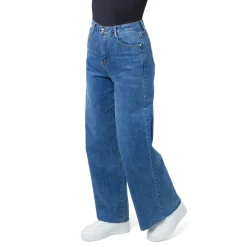 Best Pantaloni Jeans a palazzo elasticizzati a vita alta con logo nella tasca Donna Gonne E Pantaloni