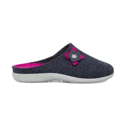 Outlet Pantofole in feltro blu da Donna con fiore decorativo Donna Ciabatte Donna