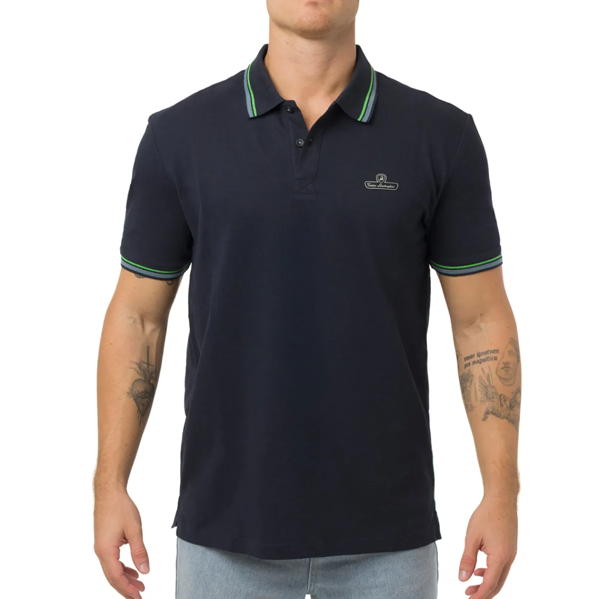 Sale Polo blu da Uomo con dettaglio verde fluo Uomo Polo Uomo|Abbigliamento Sportivo Uomo