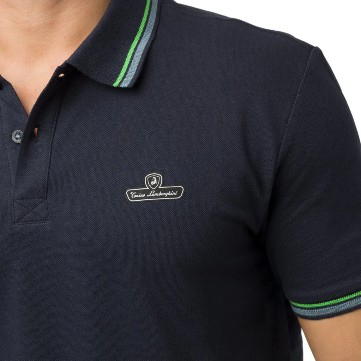 Sale Polo blu da Uomo con dettaglio verde fluo Uomo Polo Uomo|Abbigliamento Sportivo Uomo