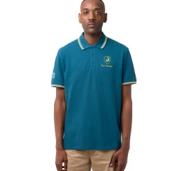 Online Polo da uomo blu ottanio con dettagli giallo e logo Uomo Polo Uomo|Abbigliamento Sportivo Uomo