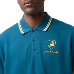 Online Polo da uomo blu ottanio con dettagli giallo e logo Uomo Polo Uomo|Abbigliamento Sportivo Uomo