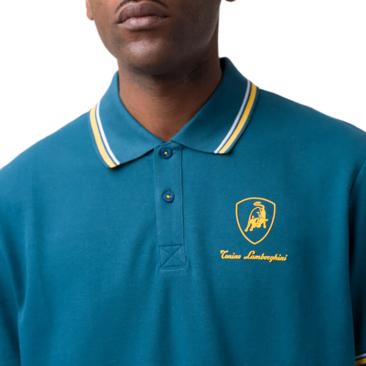 Online Polo da uomo blu ottanio con dettagli giallo e logo Uomo Polo Uomo|Abbigliamento Sportivo Uomo