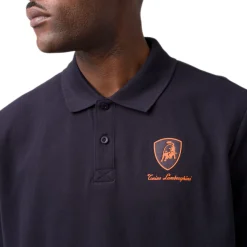 New Polo da uomo blu scuro con dettagli arancione e logo Uomo Polo Uomo|Abbigliamento Sportivo Uomo