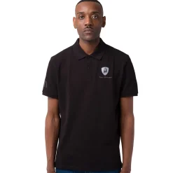 Sale Polo nera da uomo con dettagli grigi e logo Uomo Polo Uomo|Abbigliamento Sportivo Uomo