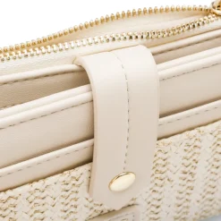 Hot Portafoglio bianco off-white da Donna effetto rafia con dettagli oro Donna Portafogli Donna