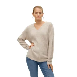 Clearance Pullover Beige da Donna con scollo a V Donna Pullover E Cardigan|Abbigliamento Moda Donna