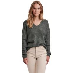 New Pullover verde da Donna con scollo a V Donna Pullover E Cardigan|Abbigliamento Moda Donna