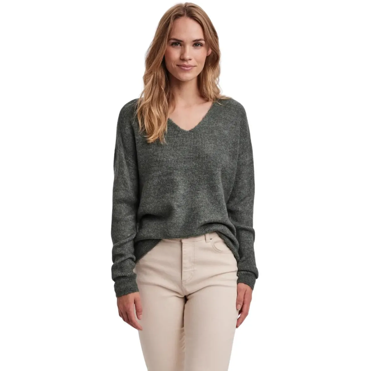 New Pullover verde da Donna con scollo a V Donna Pullover E Cardigan|Abbigliamento Moda Donna