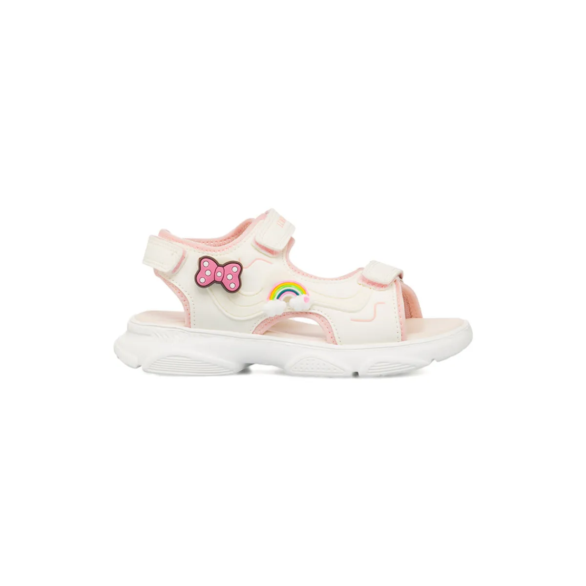 Sandali Bianchi da Ragazza con inserti rosa e patch rosa e arcobaleno Bambino Scarpe Ragazza
