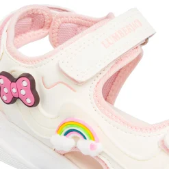 Sandali Bianchi da Ragazza con inserti rosa e patch rosa e arcobaleno Bambino Scarpe Ragazza