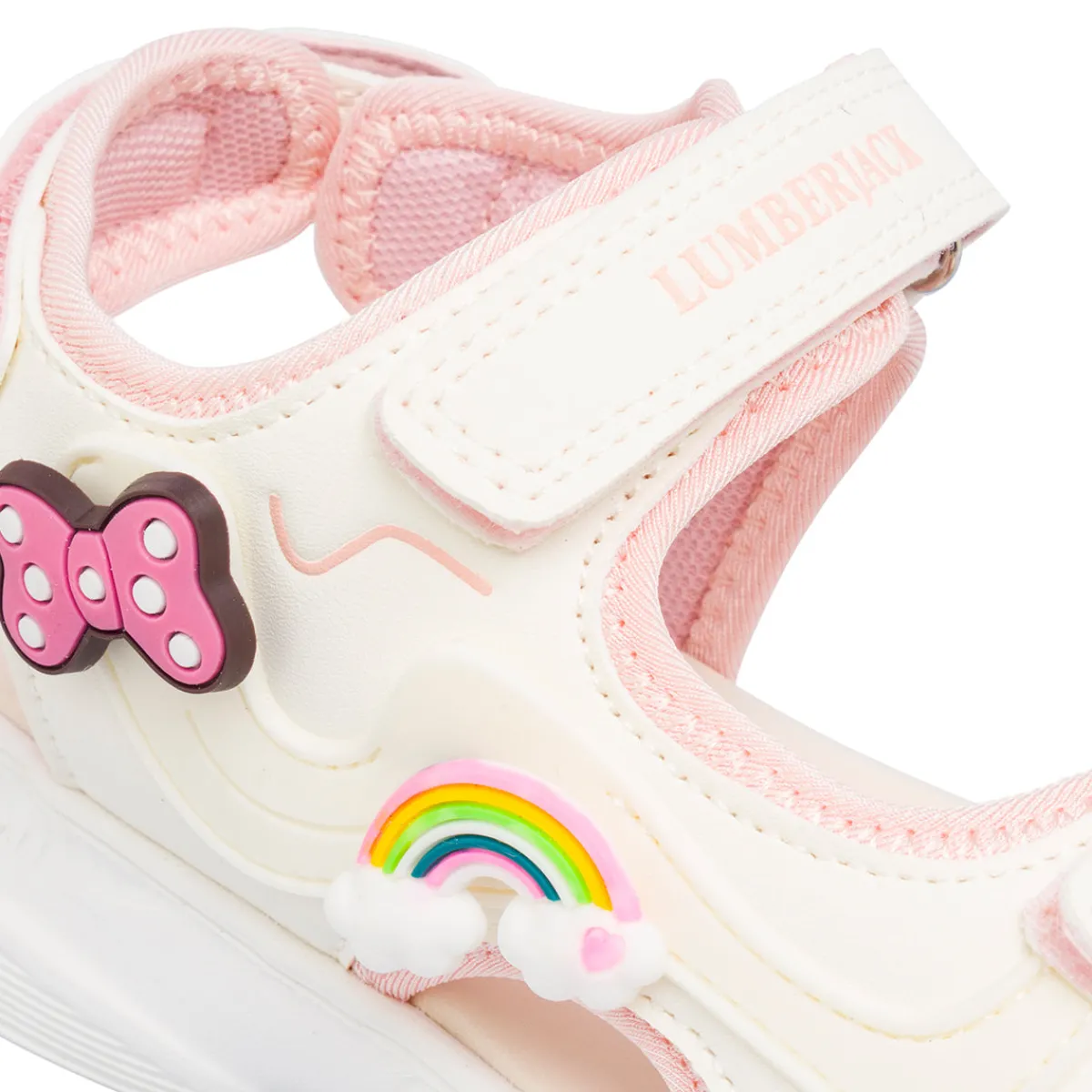 Sandali Bianchi da Ragazza con inserti rosa e patch rosa e arcobaleno Bambino Scarpe Ragazza
