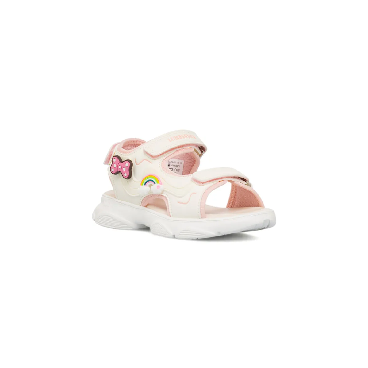 Sandali Bianchi da Ragazza con inserti rosa e patch rosa e arcobaleno Bambino Scarpe Ragazza