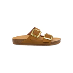 Outlet Sandali da donna marroni con sottopiede in pelle e doppia fibia Sabina Donna Ciabatte Donna