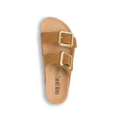 Outlet Sandali da donna marroni con sottopiede in pelle e doppia fibia Sabina Donna Ciabatte Donna