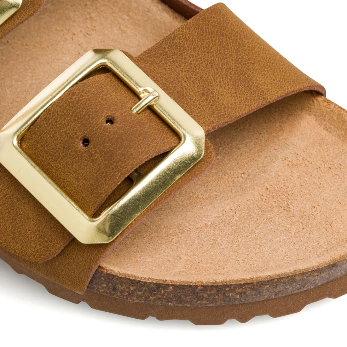 Outlet Sandali da donna marroni con sottopiede in pelle e doppia fibia Sabina Donna Ciabatte Donna