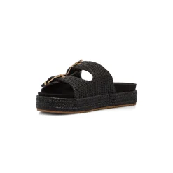 Clearance Sandali neri da Donna con doppia fibbia effetto rafia Donna Ciabatte Donna