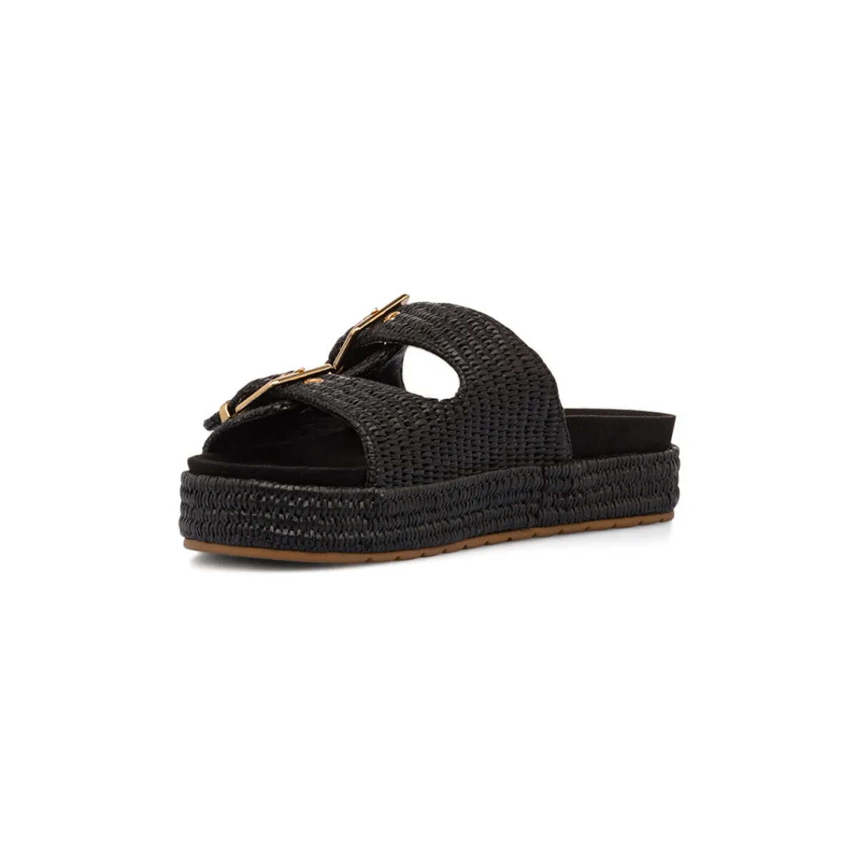 Clearance Sandali neri da Donna con doppia fibbia effetto rafia Donna Ciabatte Donna