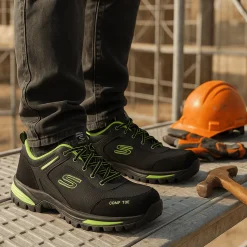 Outlet Scarpe antinfortunistiche nere e verdi da Uomo in pelle e Memory Foam Work Uomo Scarpe Per Camminare|Scarpe Comfort Uomo