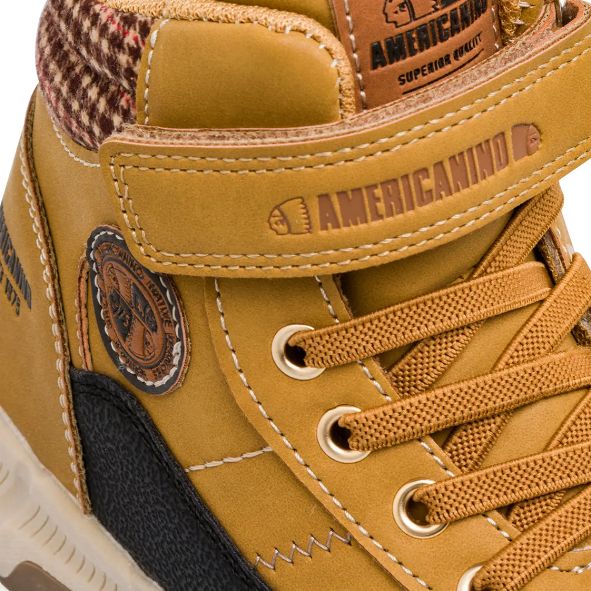 New Scarponcini da bambino ocra con logo Bambino Scarponcini Bambino|Scarpe Con Strappo Bambino