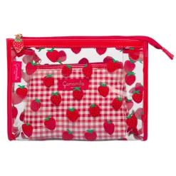 Set Beauty Case rosso con stampa fragole Donna Beauty Case E Trousse