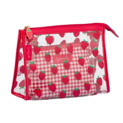 Set Beauty Case rosso con stampa fragole Donna Beauty Case E Trousse