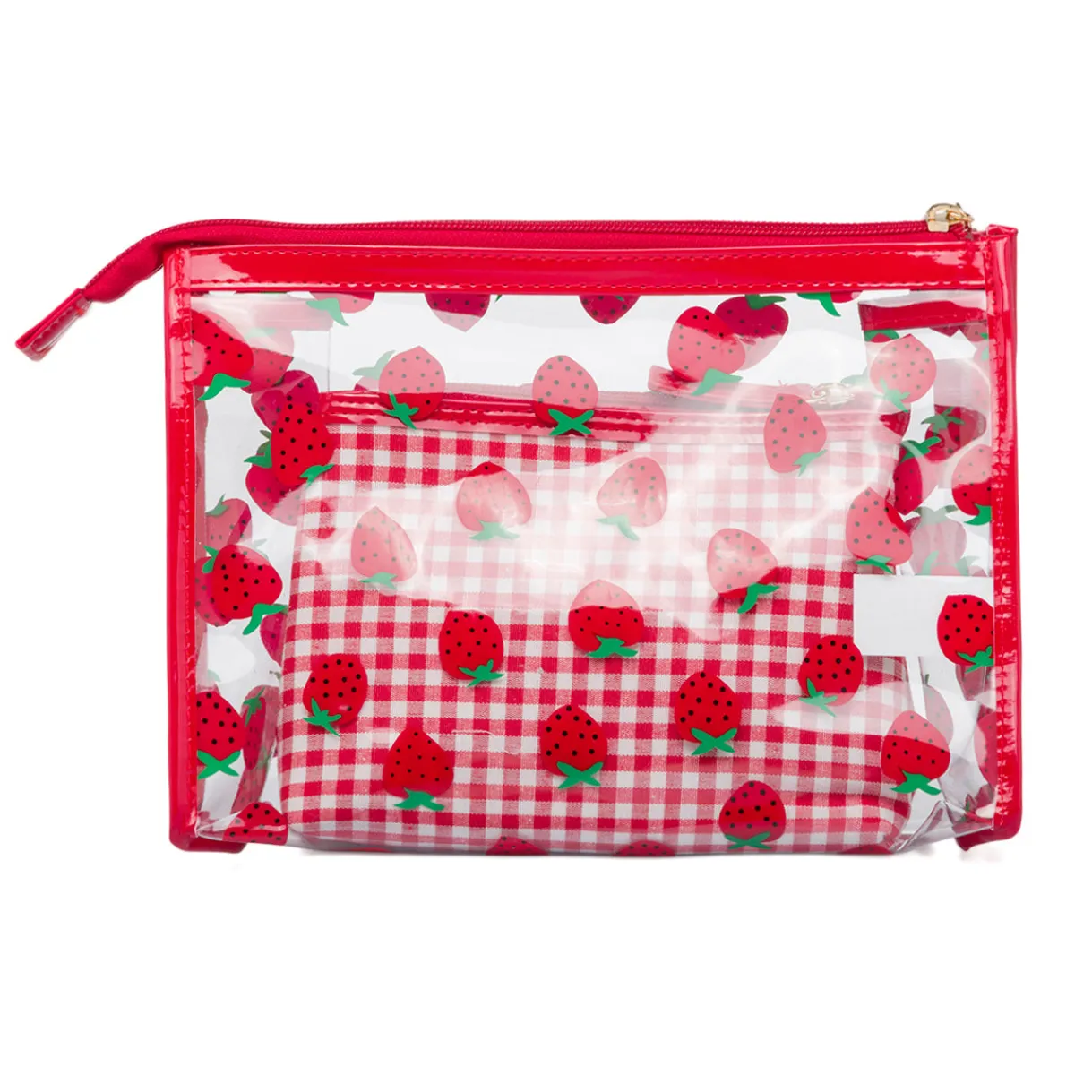 Set Beauty Case rosso con stampa fragole Donna Beauty Case E Trousse