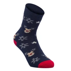 Outlet Set da 2 paia di calzini antiscivolo natalizi blu e rossi da donna con ricamo Fiocchi di Neve Donna Calzini Donna