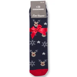 Outlet Set da 2 paia di calzini antiscivolo natalizi blu e rossi da donna con ricamo Fiocchi di Neve Donna Calzini Donna