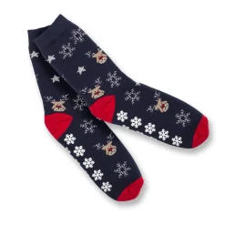 Outlet Set da 2 paia di calzini antiscivolo natalizi blu e rossi da donna con ricamo Fiocchi di Neve Donna Calzini Donna