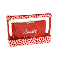 New Set due Trousse da Donna rosa con cuori Donna Beauty Case E Trousse