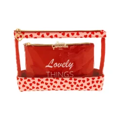 New Set due Trousse da Donna rosa con cuori Donna Beauty Case E Trousse