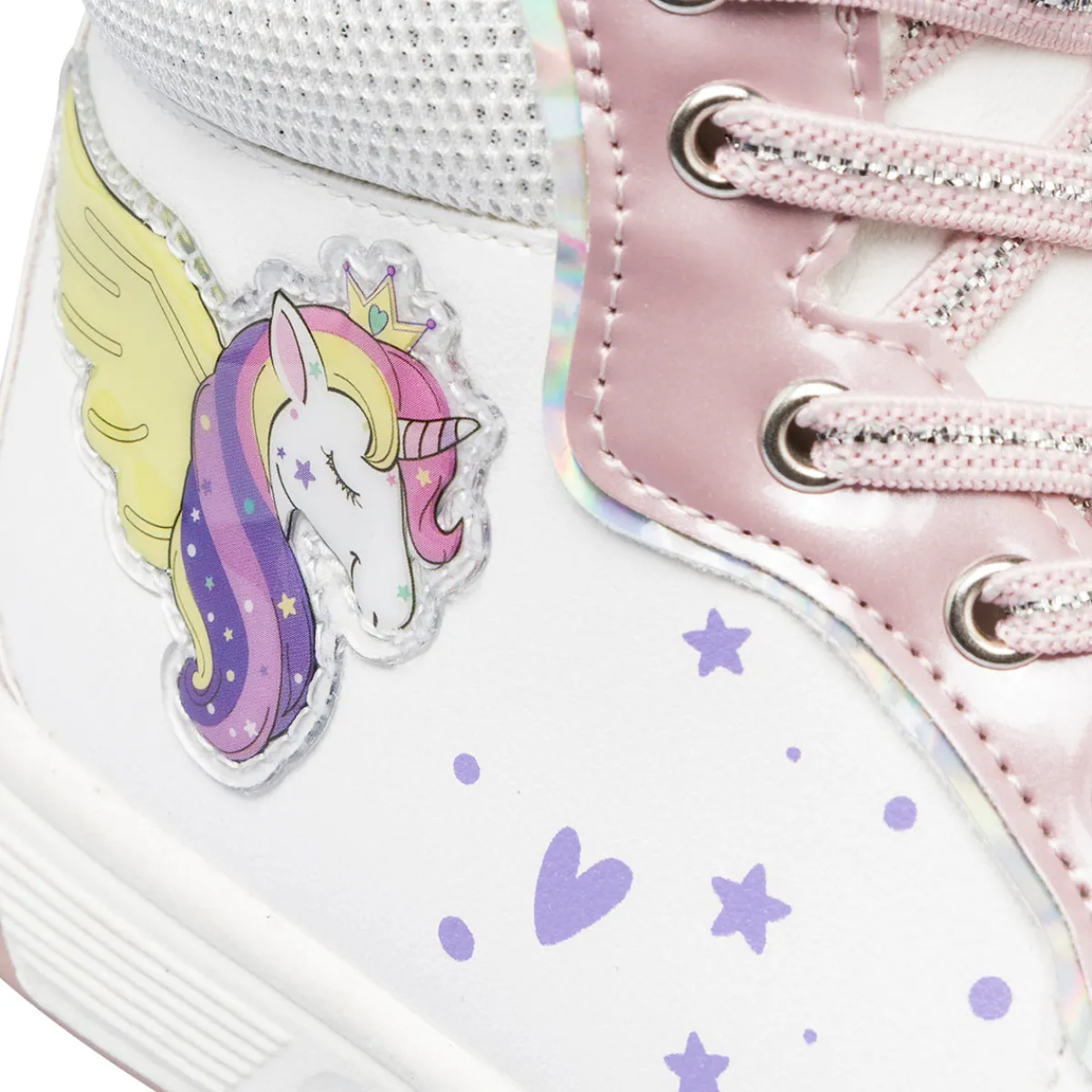 New Sneakers alte da bambina bianche e rosa con dettagli unicorno Bambino Sneakers Bambina