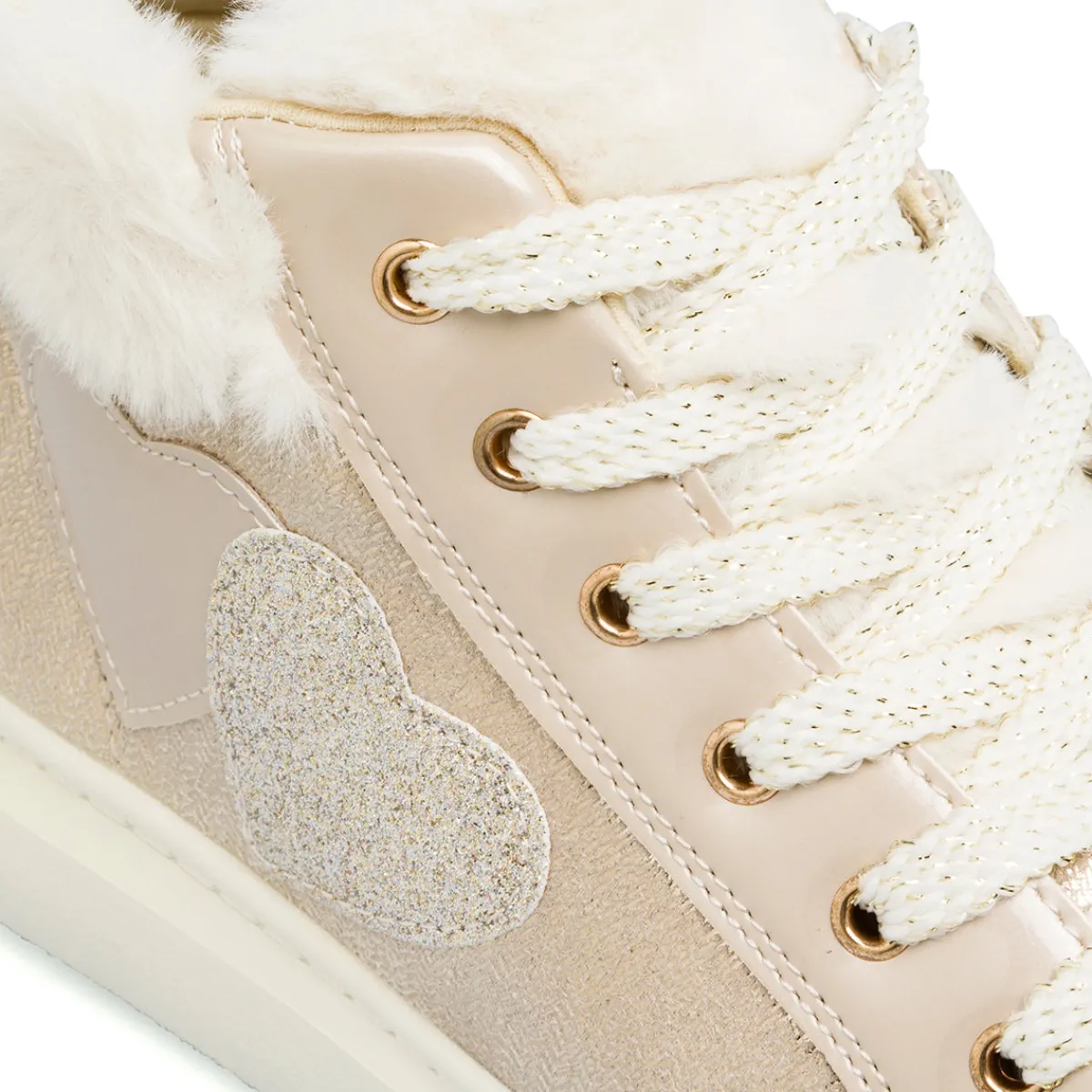 Online Sneakers alte da ragazza oro con dettagli finta pelliccia e glitter Bambino Sneakers Bambina