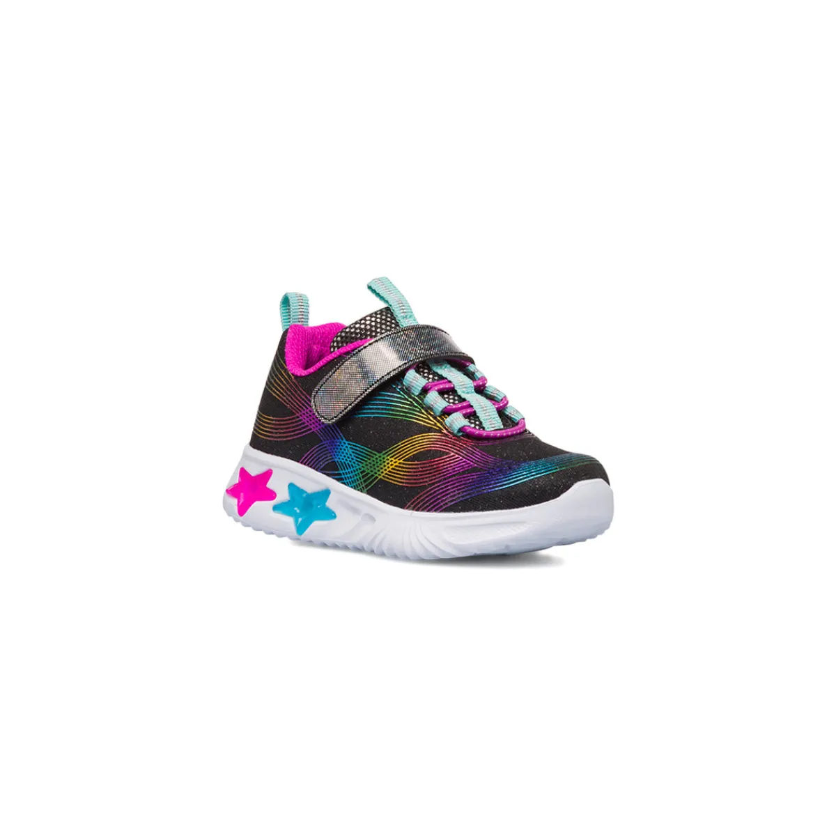 New Sneakers Bambina nere con stampe arcobaleno e luci nella suola Bambino Sneakers Bambina|Scarpe Con Strappo Bambina