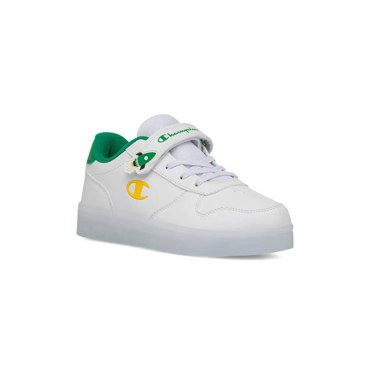 Online Sneakers bianche da bambino con luci nella suola e dettagli verdi e gialli Bambino Sneakers Sportive Bambino|Scarpe Con Strappo Bambino