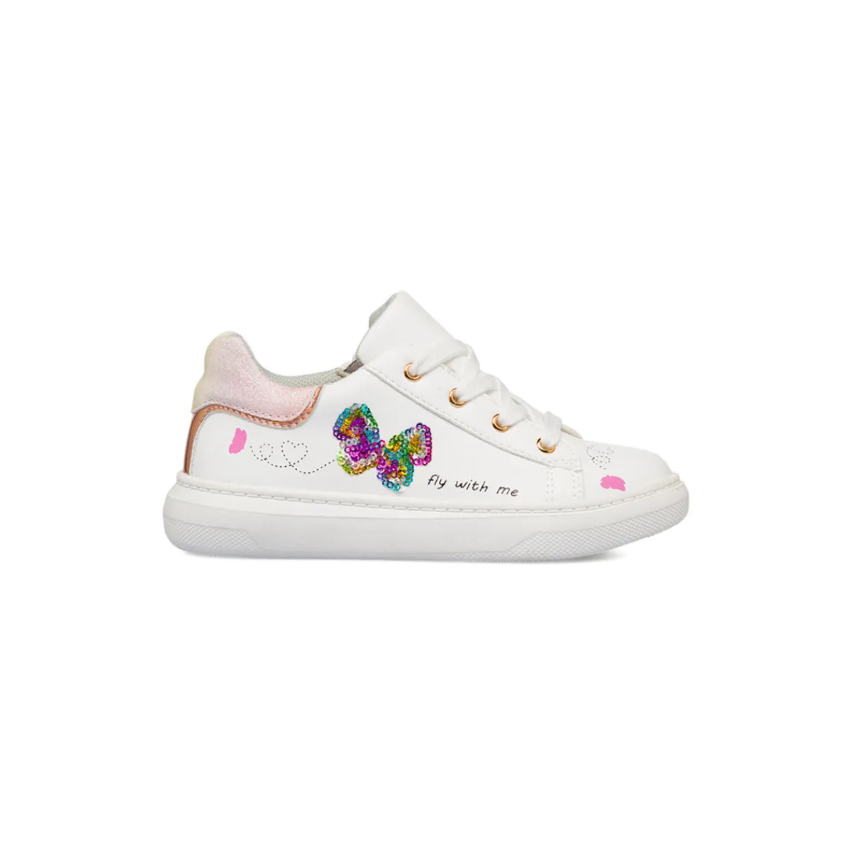 Outlet Sneakers bianche da bambina con dettagli glitter e farfalla con paillettes Bambino Sneakers Bambina