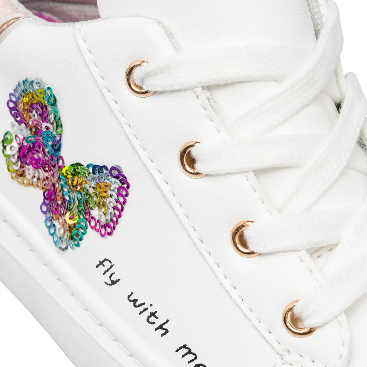 Outlet Sneakers bianche da bambina con dettagli glitter e farfalla con paillettes Bambino Sneakers Bambina