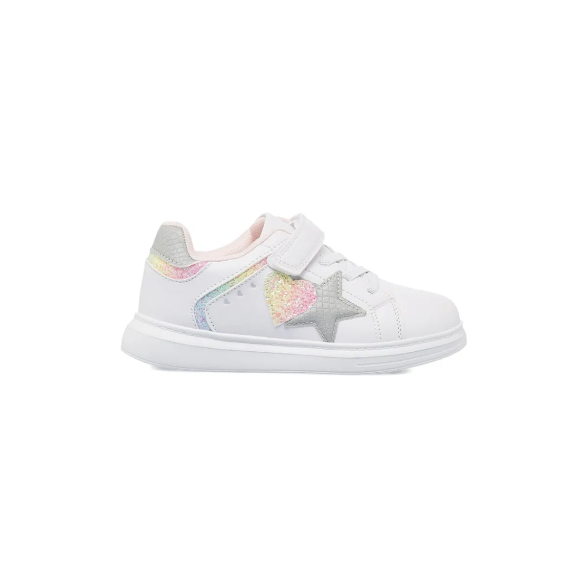 Discount Sneakers bianche da bambina con cuore e stella glitter Bambino Sneakers Bambina|Scarpe Con Strappo Bambina