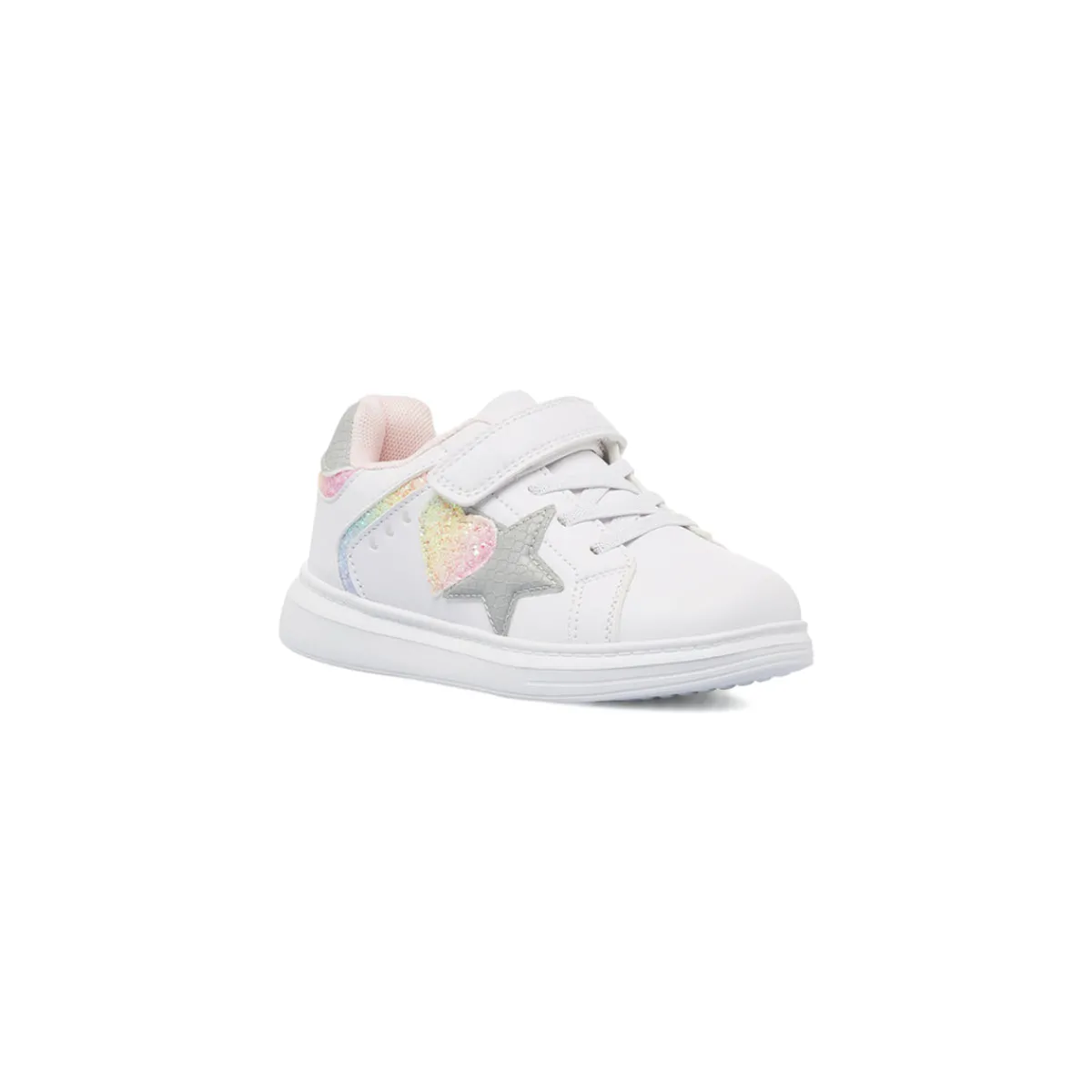 Discount Sneakers bianche da bambina con cuore e stella glitter Bambino Sneakers Bambina|Scarpe Con Strappo Bambina