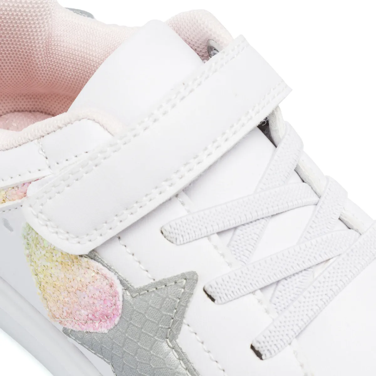 Discount Sneakers bianche da bambina con cuore e stella glitter Bambino Sneakers Bambina|Scarpe Con Strappo Bambina