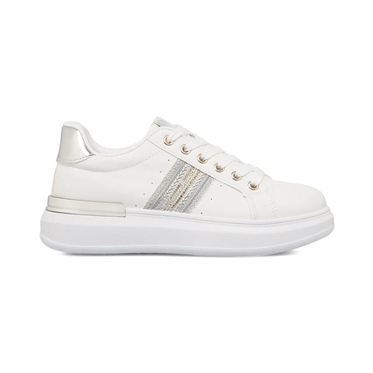 Online Sneakers bianche da donna con dettagli argento e strass Donna Sneakers Donna