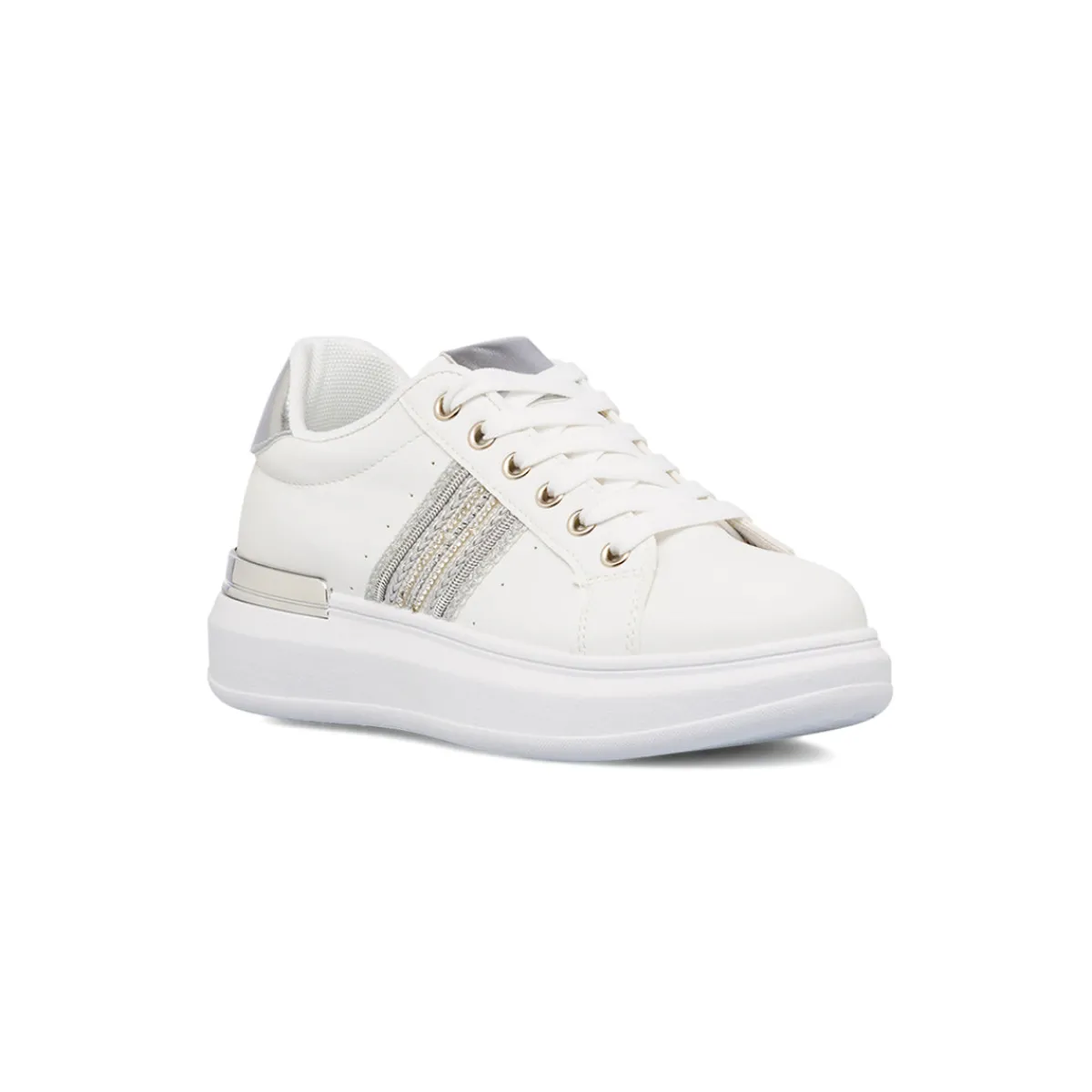 Online Sneakers bianche da donna con dettagli argento e strass Donna Sneakers Donna