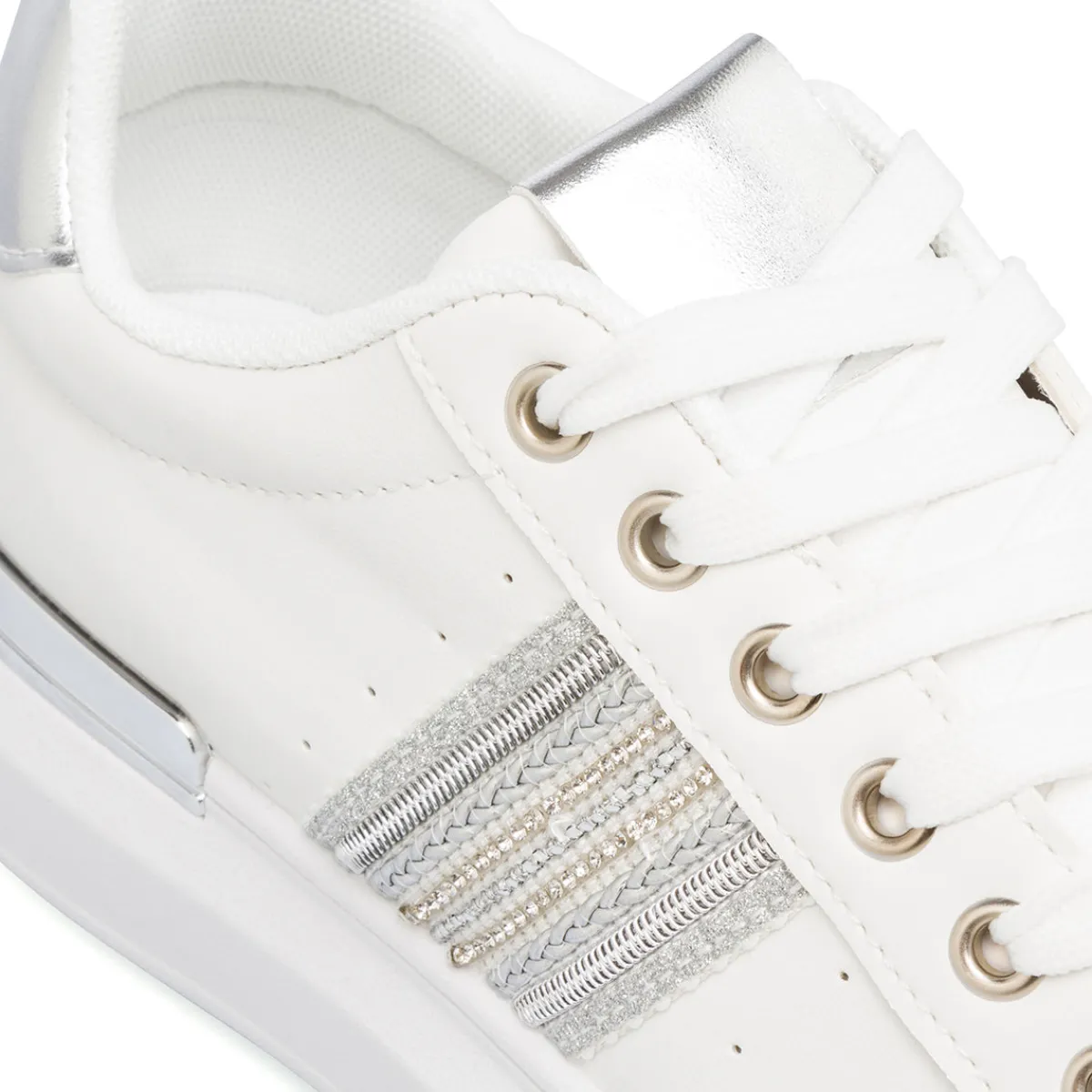 Online Sneakers bianche da donna con dettagli argento e strass Donna Sneakers Donna