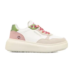 Hot Sneakers bianche da donna con inserti beige e verde metallizzato Donna Sneakers Donna